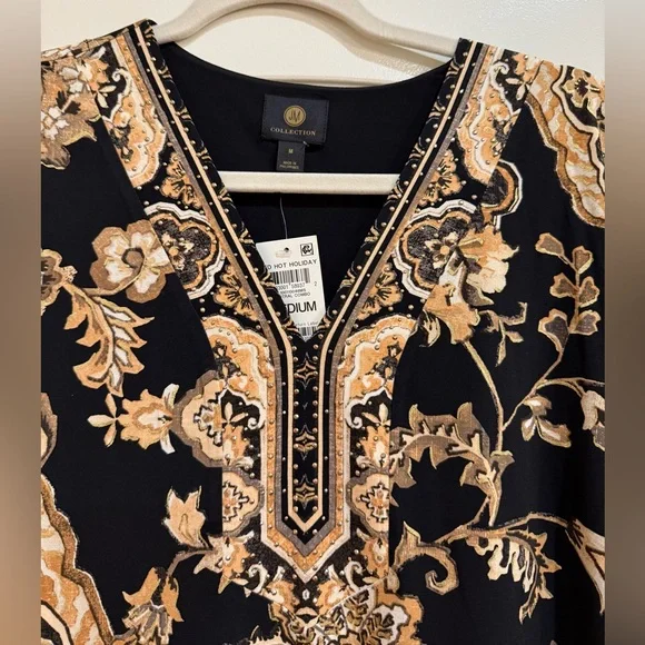 JM Collection Black and Gold Graphic Tunic - Picture 2 of 8